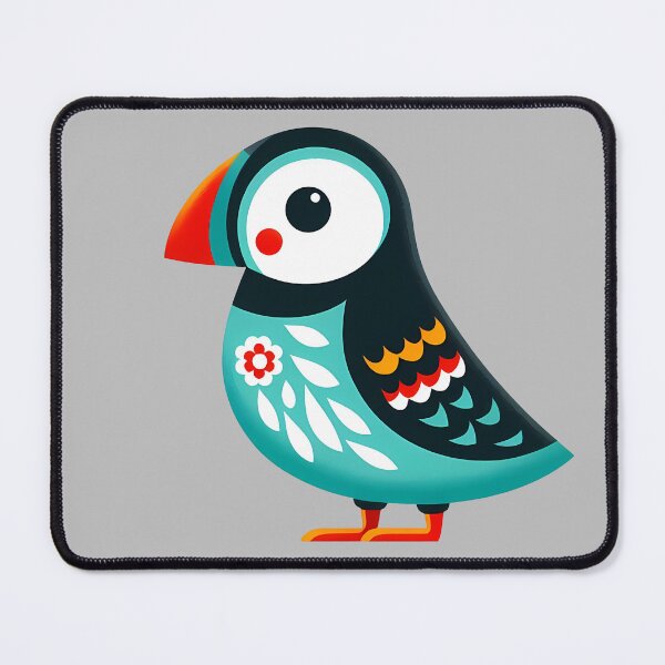 Item preview, Cute Cheeky Patterned Turquoise Puffin - Scandinavian Folk Art by heidiannemorris © designed and sold by FOLK ART FUSION by heidiannemorris.
