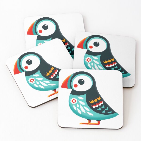 Item preview, Cute Cheeky Patterned Turquoise Puffin - Scandinavian Folk Art by heidiannemorris © designed and sold by FOLK ART FUSION by heidiannemorris.
