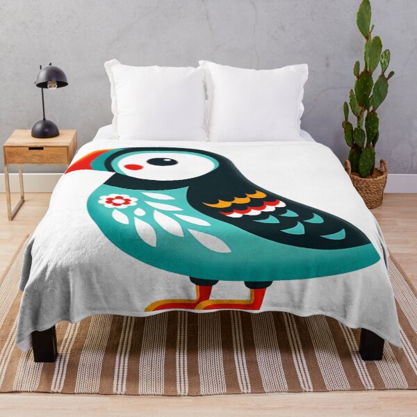 Item preview, Cute Cheeky Patterned Turquoise Puffin - Scandinavian Folk Art by heidiannemorris © designed and sold by FOLK ART FUSION by heidiannemorris.