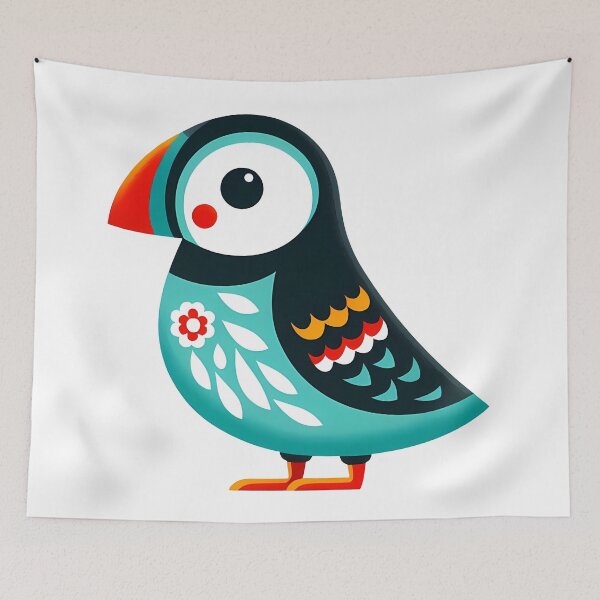 Item preview, Cute Cheeky Patterned Turquoise Puffin - Scandinavian Folk Art by heidiannemorris © designed and sold by FOLK ART FUSION by heidiannemorris.