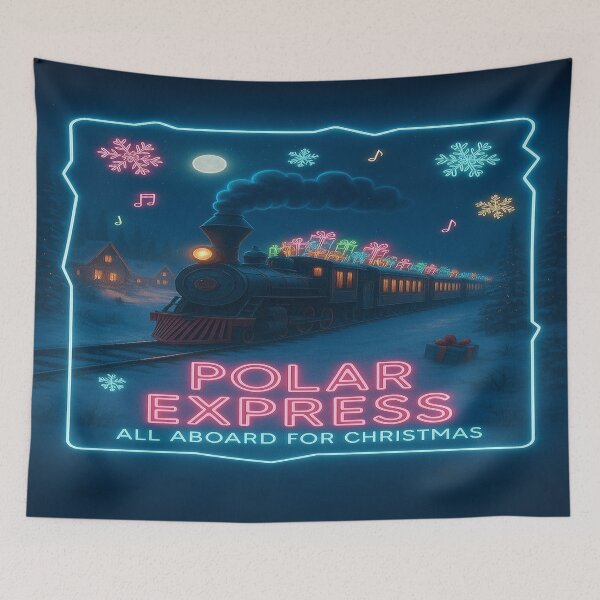 Item preview, Polar Express Neon Christmas Train – Magical Holiday Railway Art designed and sold by Mirkoniart.