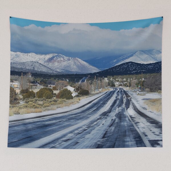 Item preview, Winter scene  -  Snowy Road to the Mountains – Winter Landscape Photography Print of the American West designed and sold by aadventures.