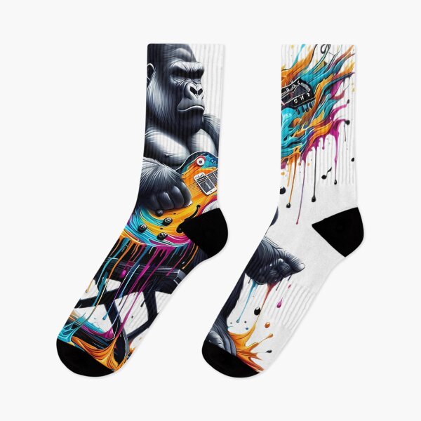 Item preview, Gorilla Guitarist with Colorful Paint Drips - Music Art Gift designed and sold by DrawDrip.