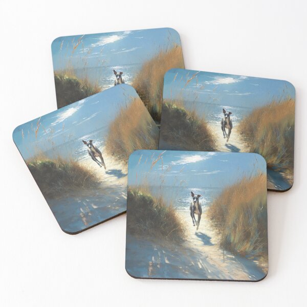 Item preview, A sleek Italian Greyhound sprinting across a sunlit coastal path, Dogs in Motion designed and sold by CDC40.