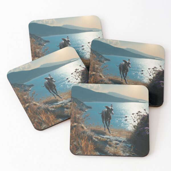 Item preview, A sleek Italian Greyhound sprinting across a sunlit coastal path, Dogs in Motion designed and sold by CDC40.
