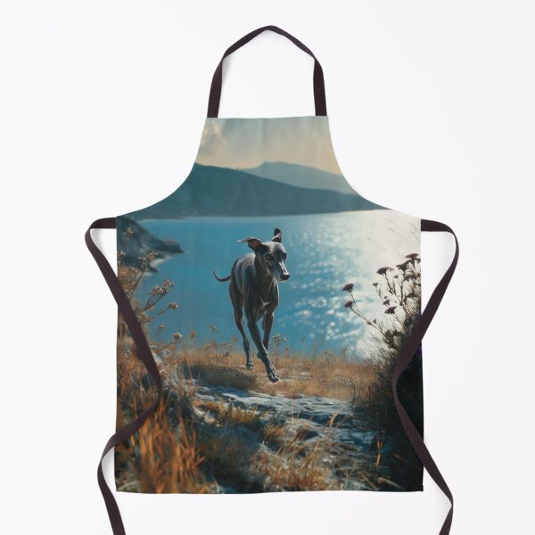 Item preview, A sleek Italian Greyhound sprinting across a sunlit coastal path, Dogs in Motion designed and sold by CDC40.
