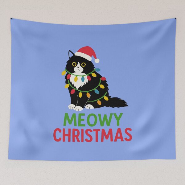Item preview, Black Cat Christmas Lights Santa Hat Funny Kitten Meowy Holiday designed and sold by Pawrizzma POD.