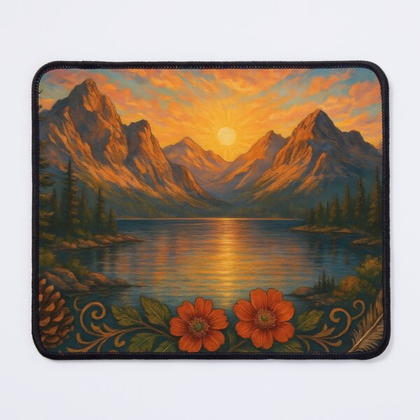Item preview, Serene Sunset Mountain Lake designed and sold by BreezyDawnDesigns.