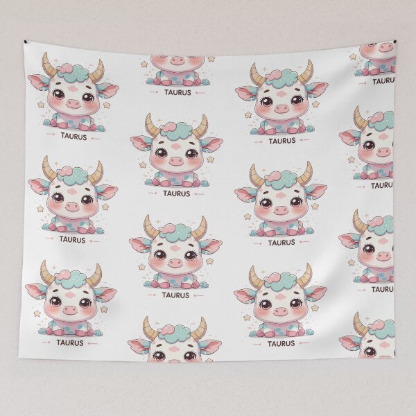 Item preview, Kawaii Taurus Cow Cute Zodiac Sign Illustration designed and sold by LaurannaDesign.