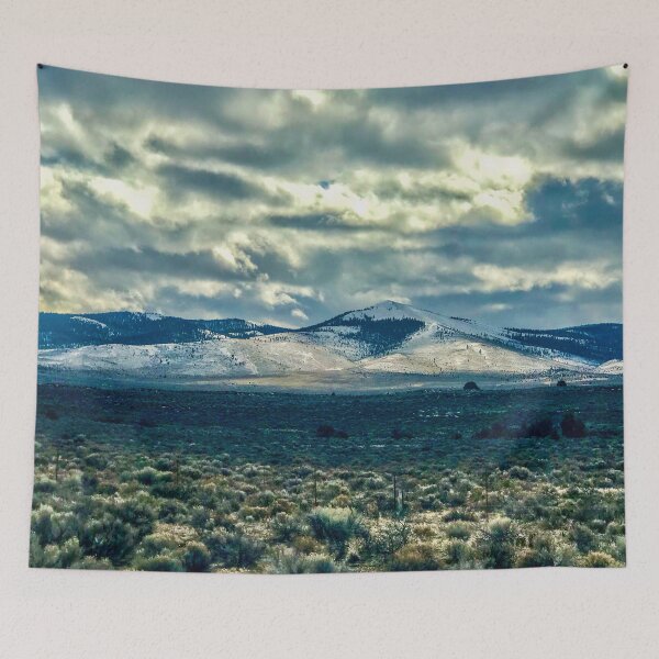 Item preview, Winter scene  -  Snow Capped Desert Mountains Under Storm Clouds  –  Dramatic Western Landscape Photography Print designed and sold by aadventures.