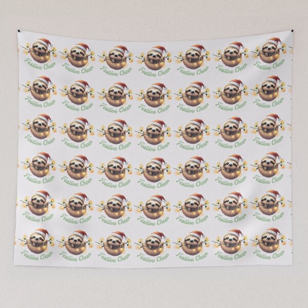 Item preview, Cute Santa Sloth Hanging from Christmas Lights – Kawaii Christmas Sloth Art, Cozy Holiday Illustration designed and sold by SmartyWonders.