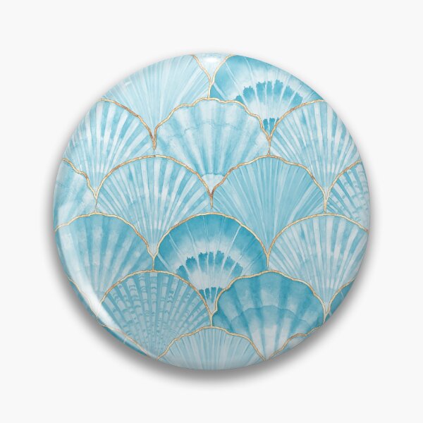 Item preview, Aqua Blue Watercolor Seashells, Gold Trim  designed and sold by newburyboutique.