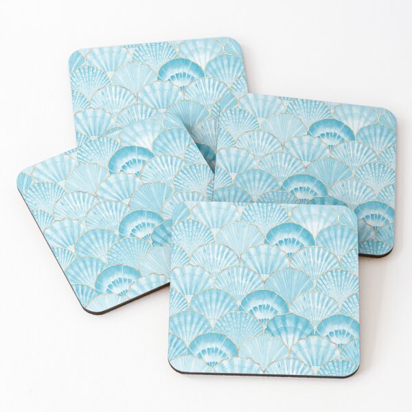 Item preview, Aqua Blue Watercolor Seashells, Gold Trim  designed and sold by newburyboutique.