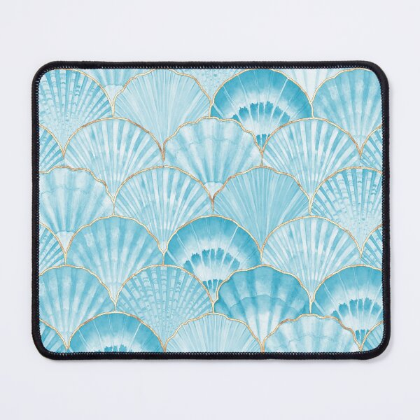 Item preview, Aqua Blue Watercolor Seashells, Gold Trim designed and sold by newburyboutique.