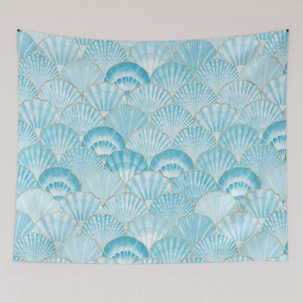 Item preview, Aqua Blue Watercolor Seashells, Gold Trim  designed and sold by newburyboutique.