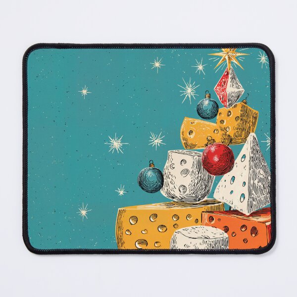 Item preview, Say CHEESE! A Festive Cheese Christmas Tree Stacked with Colorful Ornaments and Star Topped Starry Background designed and sold by OlfactoART Studio.