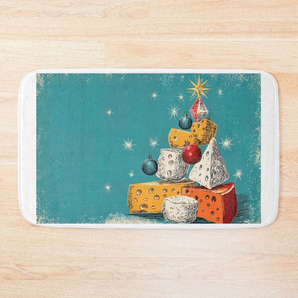 Item preview, Say CHEESE! A Festive Cheese Christmas Tree Stacked with Colorful Ornaments and Star Topped Starry Background designed and sold by OlfactoART Studio.