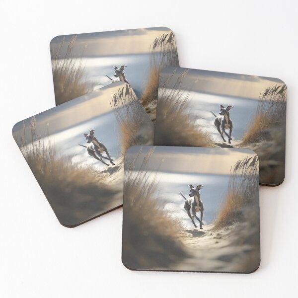Item preview, A sleek Italian Greyhound sprinting across a sunlit coastal path, Dogs in Motion designed and sold by CDC40.