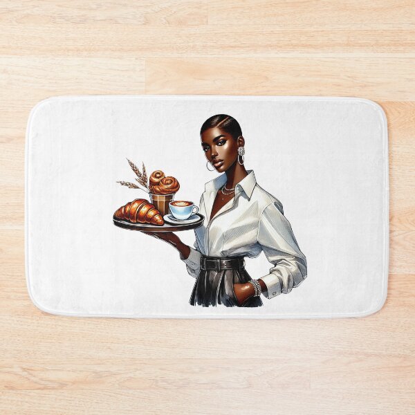 Item preview, Elegant Coffee Waitress Serving Fresh Pastries – Dark Skin Aesthetic Café Art designed and sold by Lulunza.