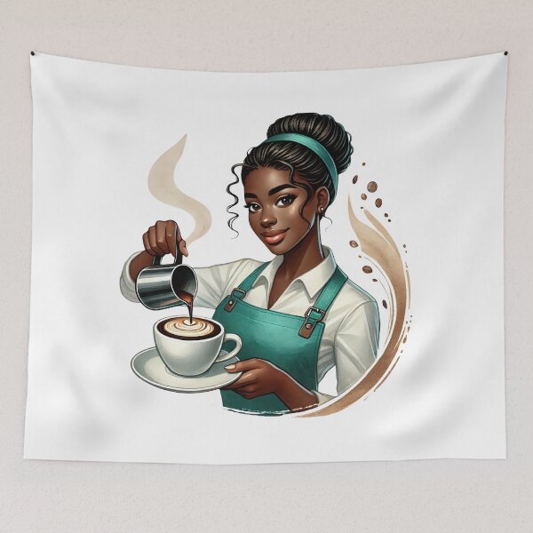 Item preview, Barista Pouring Latte Art – Melanin Coffee Girl Café Illustration designed and sold by Lulunza.