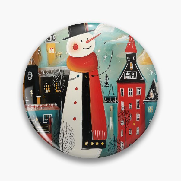 Item preview, A Joyful Snowman Standing Proud in a Star Lit Christmas Village of Colorful, Glowing Homes designed and sold by OlfactoART Studio.