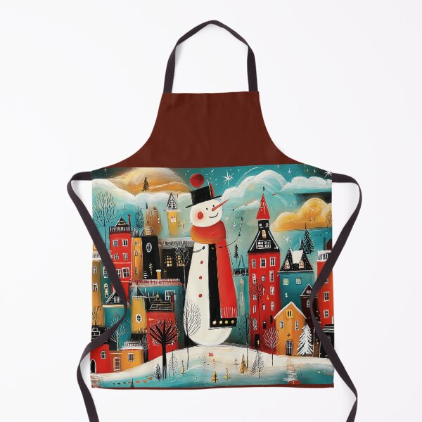 Item preview, A Joyful Snowman Standing Proud in a Star Lit Christmas Village of Colorful, Glowing Homes designed and sold by OlfactoART Studio.