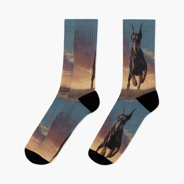 Item preview, A sleek Doberman Pinscher sprinting across an open plain at sunset, Dogs in Motion designed and sold by CDC40.