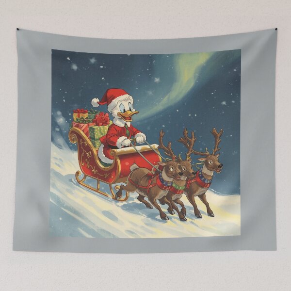 Item preview, Flying Santa Duck - Festive Holiday Sleigh Ride Illustration designed and sold by Nature's Palette.