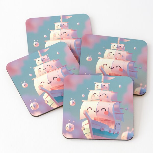 Item preview, Kawaii Flying Ship in Clouds – Cute Pastel Airship designed and sold by NordseeSteel.