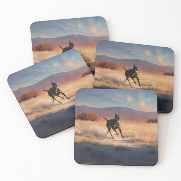 Item preview, A sleek Doberman Pinscher sprinting across an open plain at sunset, Dogs in Motion designed and sold by CDC40.