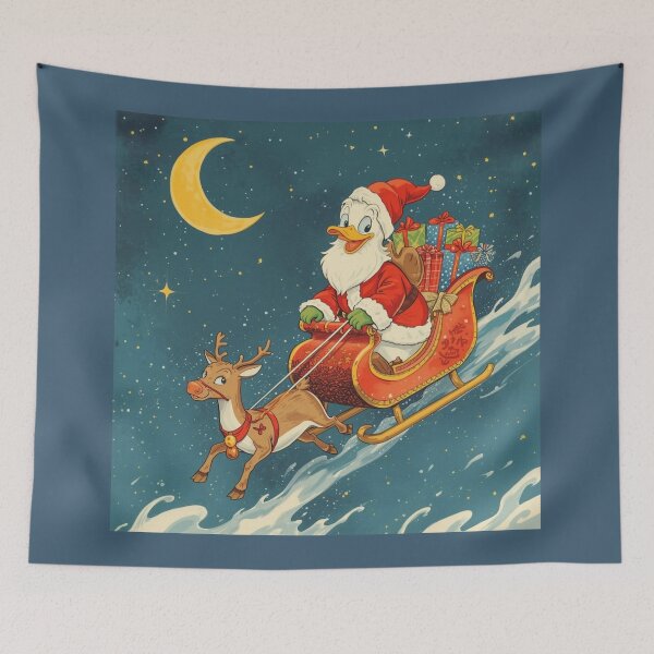 Item preview, Santa Duck in a Sleigh - Funny Christmas Duck Illustration designed and sold by Nature's Palette.