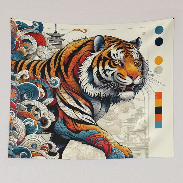 Artikelvorschau, Stilisiertes Farbpalettendesign für einen pirschenden Tiger entworfen und verkauft von AlyssMirinArt-.
