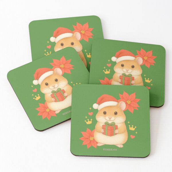 Item preview, Christmas Hamster with Poinsettia - Solid Green designed and sold by HIMEKARI.