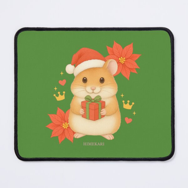 Item preview, Christmas Hamster with Poinsettia - Solid Green designed and sold by HIMEKARI.