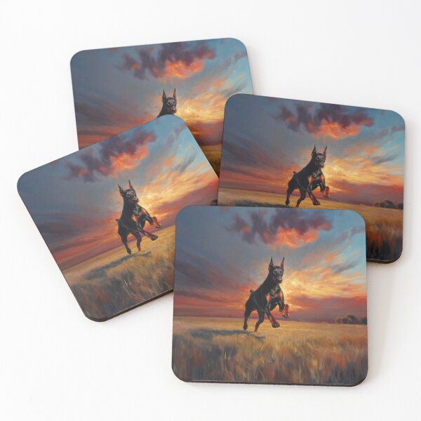 Item preview, A sleek Doberman Pinscher sprinting across an open plain at sunset, Dogs in Motion designed and sold by CDC40.