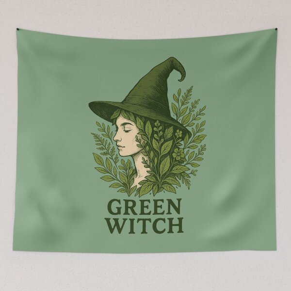 Item preview, Green Witch – Nature Witchcraft Illustration designed and sold by Miagolio.