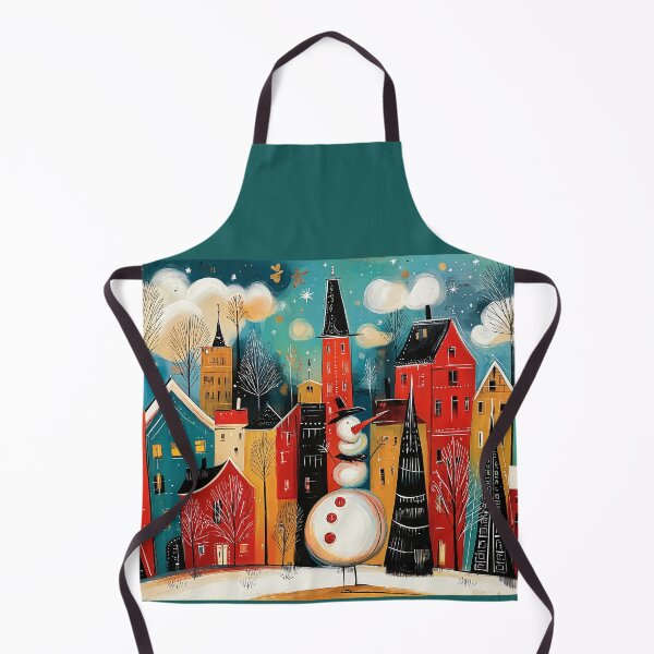 Item preview, A Snow Covered Christmas Village with a Cheerful Snowman and Winter Trees designed and sold by OlfactoART Studio.