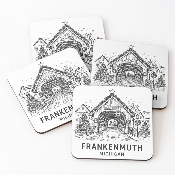 Item preview, Frankenmuth Michigan Covered Bridge Winter Christmas Art designed and sold by CirySketchCo.