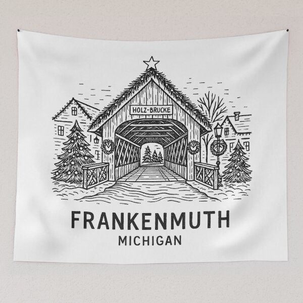 Item preview, Frankenmuth Michigan Covered Bridge Winter Christmas Art designed and sold by CirySketchCo.