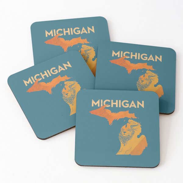 Item preview, Michigan State Map Silhouette With Lion Face Artwork in Warm Orange Tones designed and sold by Rue Market.
