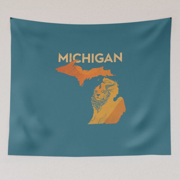 Item preview, Michigan State Map Silhouette With Lion Face Artwork in Warm Orange Tones designed and sold by Rue Market.