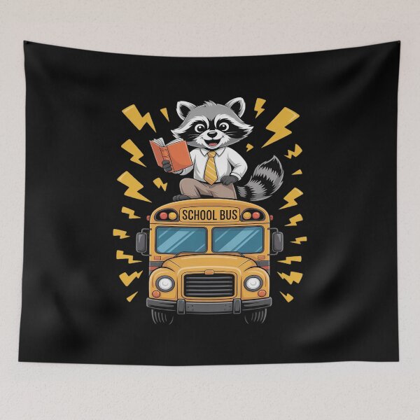 Item preview, Teacher Raccoon Standing on School Bus Back to School designed and sold by ShelFisher.
