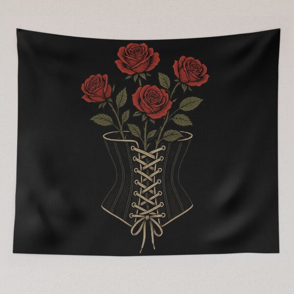 Item preview, Gothic Corset with Roses – Dark Romantic Floral Aesthetic – Vintage Engraved Design designed and sold by Mouraludia.