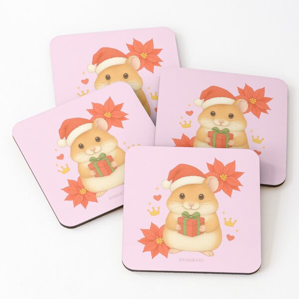 Item preview, Christmas Hamster with Poinsettia - Solid Pink designed and sold by HIMEKARI.
