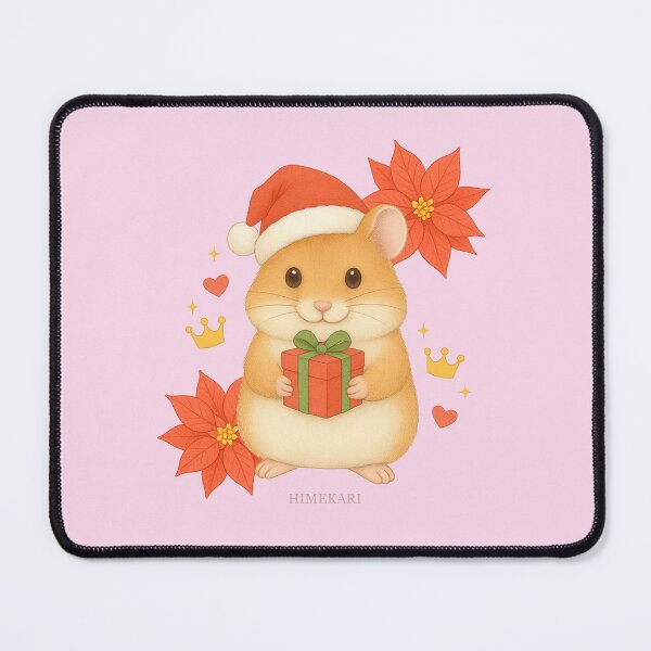 Item preview, Christmas Hamster with Poinsettia - Solid Pink designed and sold by HIMEKARI.