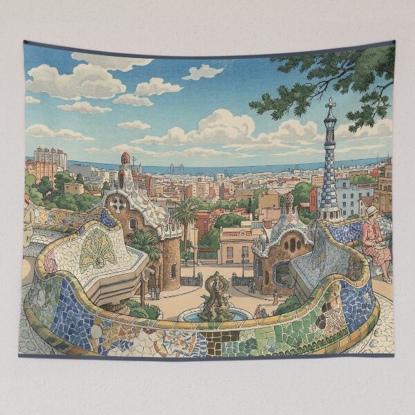 Item preview, Park Guell of Bercelona Japanese Woodblock Print designed and sold by Takeda-art.