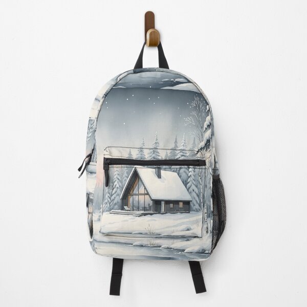 Item preview, Modern A-Frame Winter Cabin - Snowy Forest Lake Landscape Art designed and sold by VibranPalette.