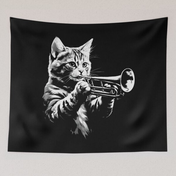 Item preview, Cat Playing Trumpet Vintage Jazz Musician Trumpeter designed and sold by TashiaJerrie.
