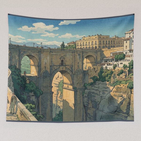 Item preview, Puente Nuevo bridge Japanese Woodblock Print designed and sold by Takeda-art.