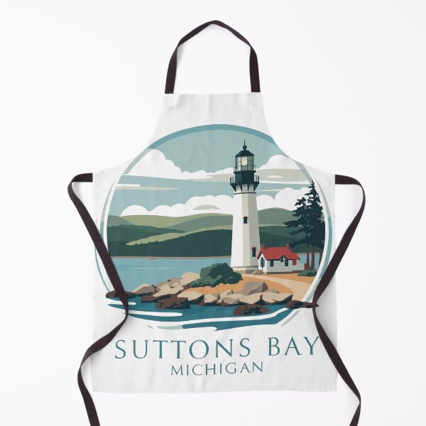 Item preview, Suttons Bay Michigan Lighthouse By The Sea With House And Trees – Coastal Landscape Illustration for Tourism and Travel Branding designed and sold by Rue Market.